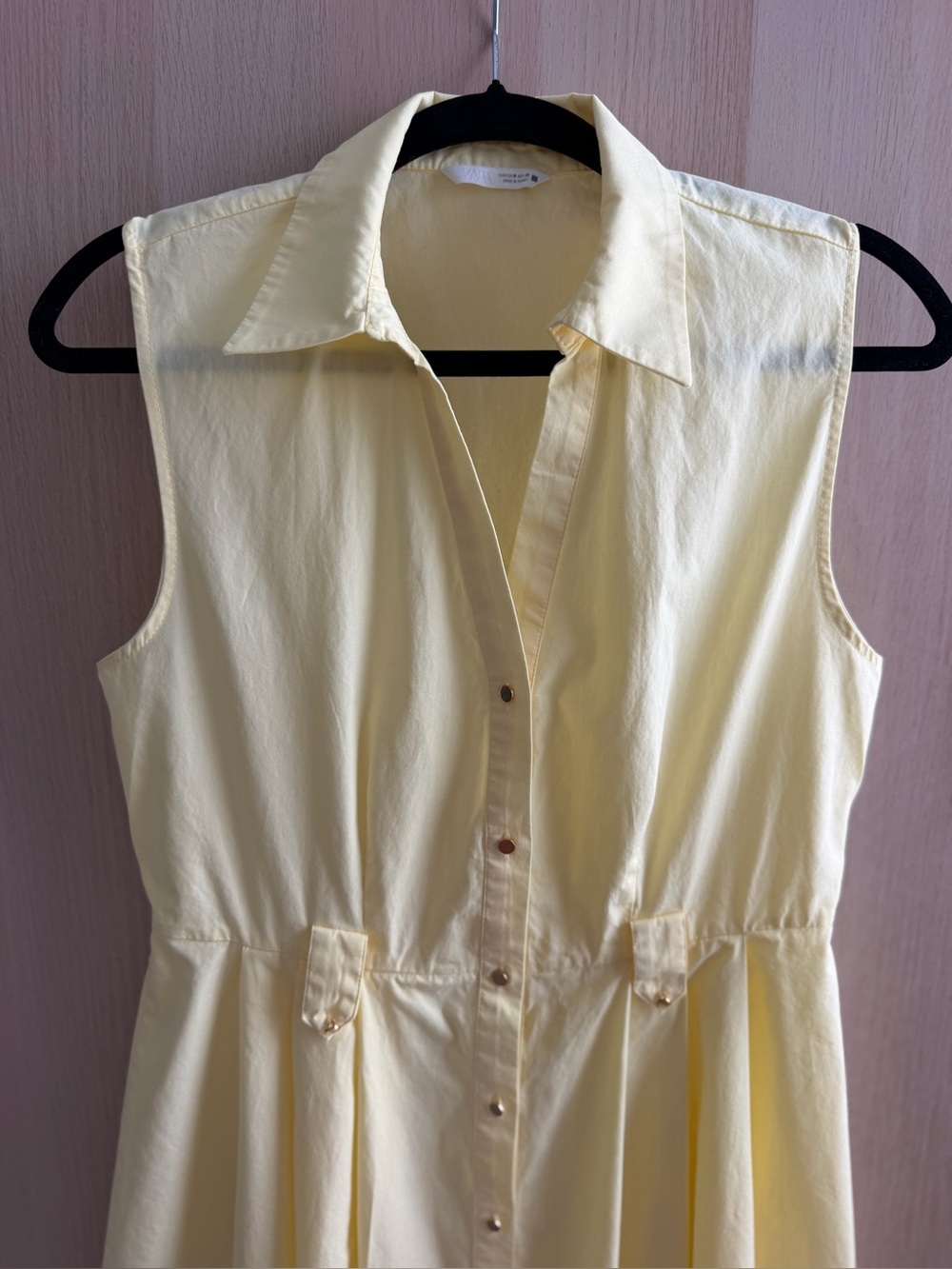 Zara Belted Poplin Midi Shirt Dress Yellow Women's Size M NWOT Cotton V-Neck - Picture 3 of 11